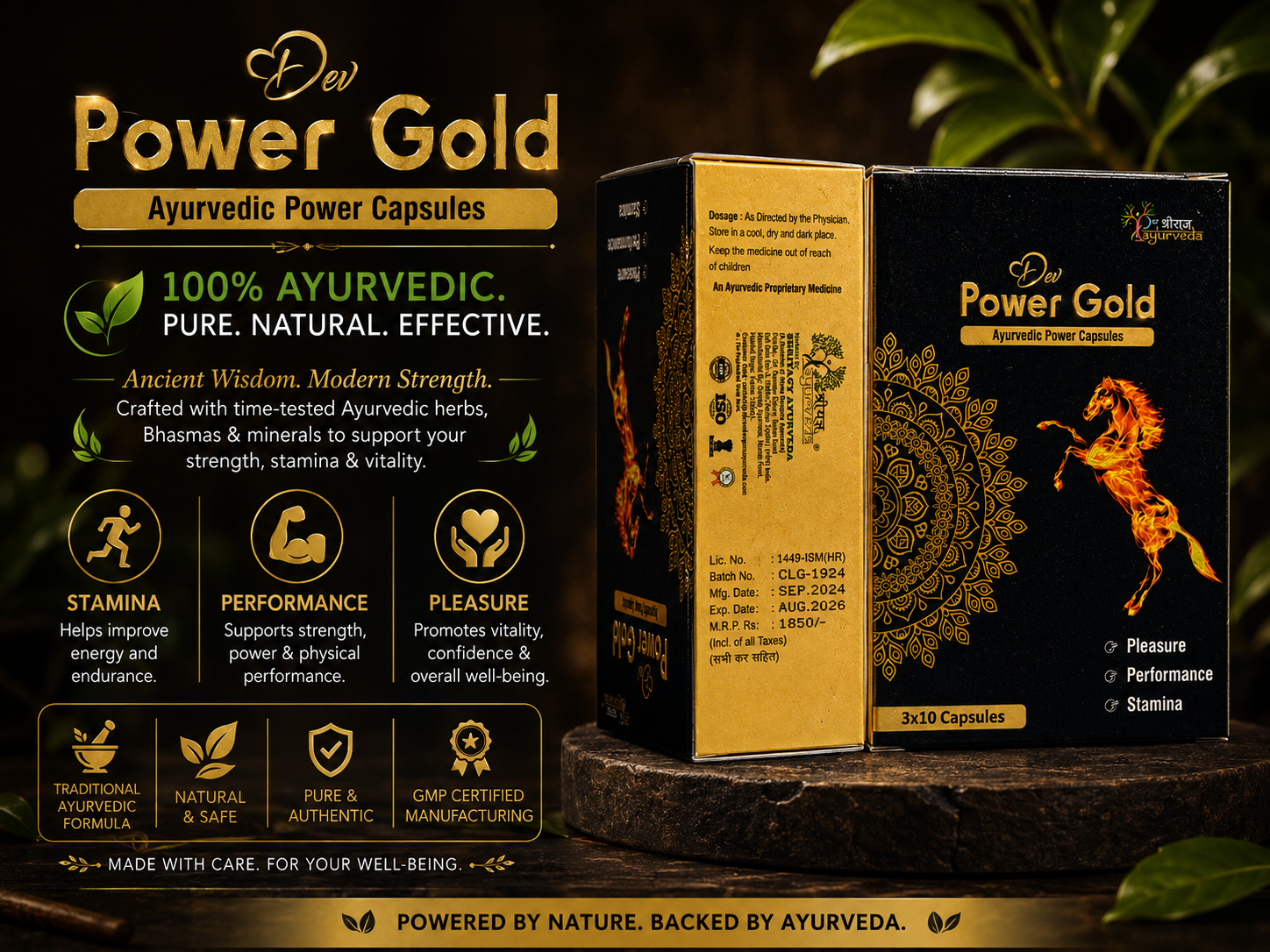 Dev Power Gold Ayurvedic Power Capsules | Herbal Formula for Energy, Strength, Stamina & Vitality