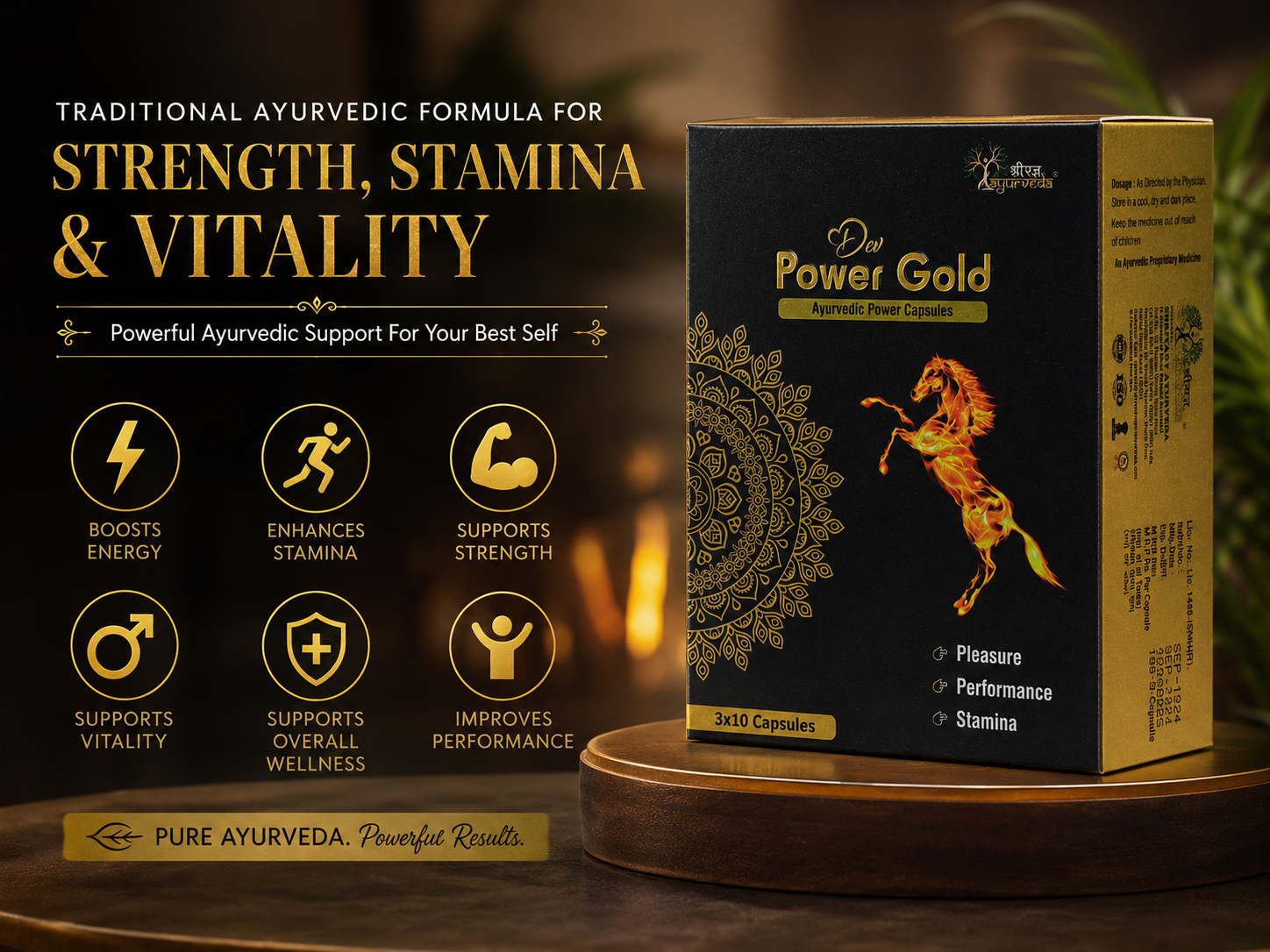 Dev Power Gold Ayurvedic Power Capsules | Herbal Formula for Energy, Strength, Stamina & Vitality
