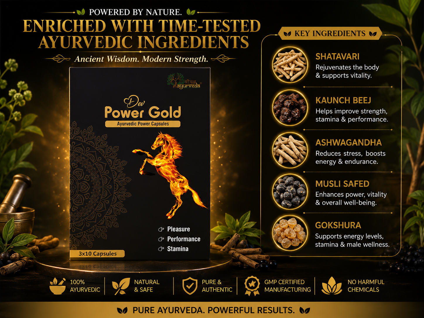 Dev Power Gold Ayurvedic Power Capsules | Herbal Formula for Energy, Strength, Stamina & Vitality