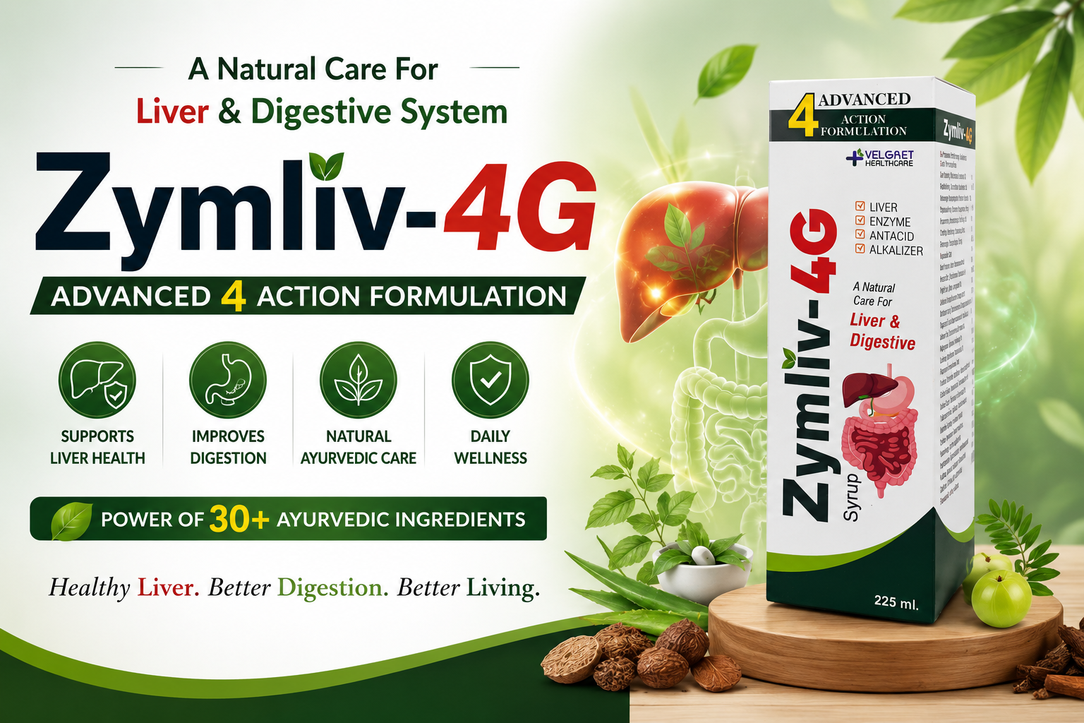 Zymliv-4G | Velgret Healthcare | Natural Care for Liver & Digestive System (225ml)
